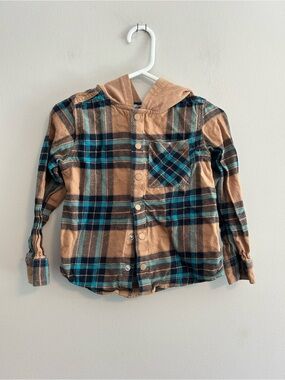 George 2t brown & blue Plaid Button-Up hooded flannel Shirt